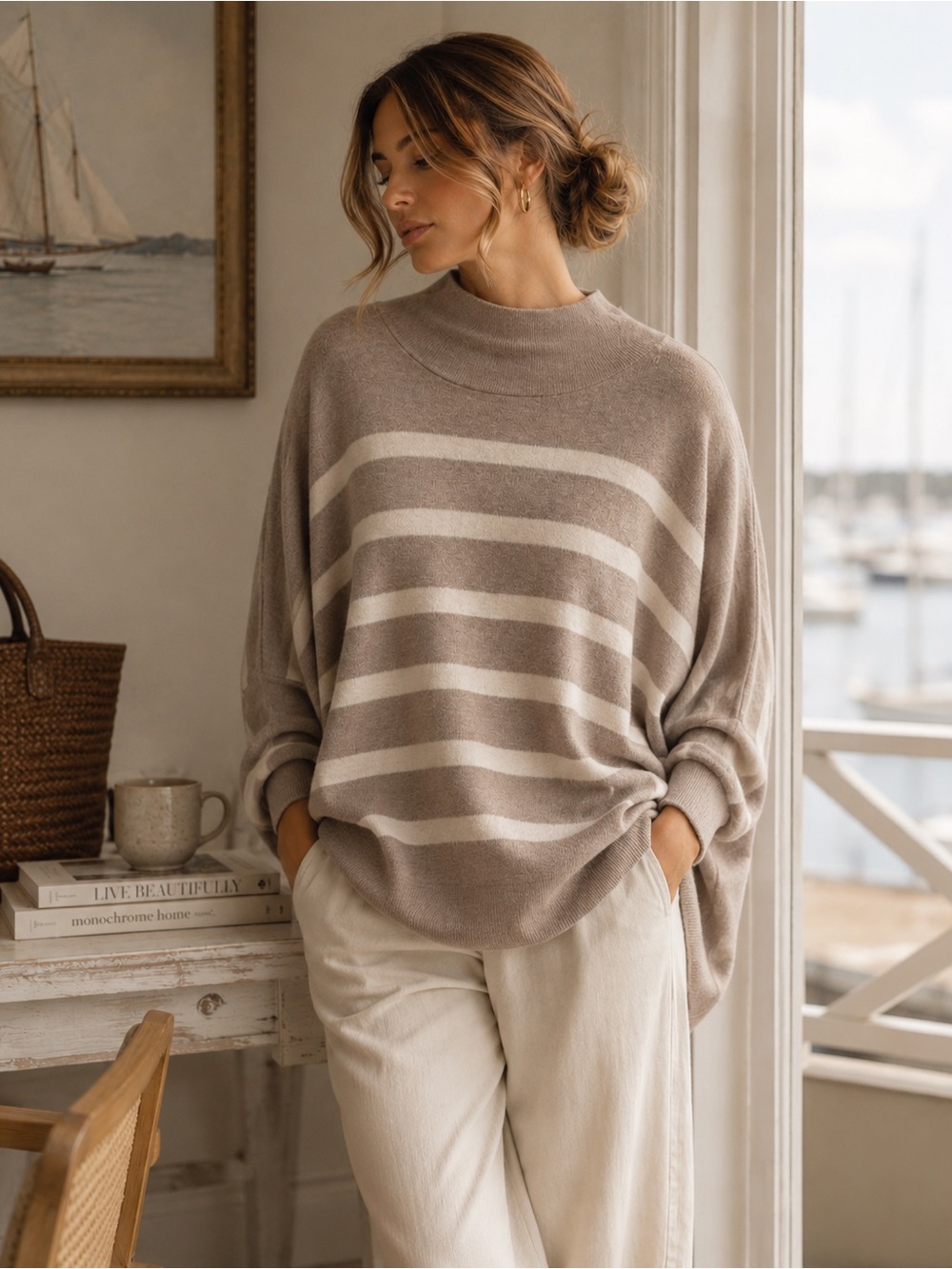 InWear Cotton Knit Stripe Batwing Large